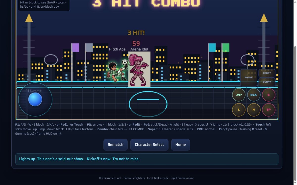 A fighter performing a special move mid-fight with an on-screen effect.