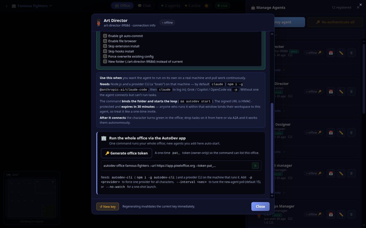 Connect wizard explainer: binds the folder and starts the loop; after it connects, the character turns green.